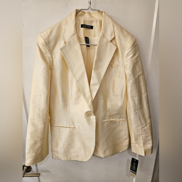 NWT - Silk Taffeta Lauren Ralph Lauren "Soft Cream" Dress Blazer - Size 16 - Picture 3 of 11